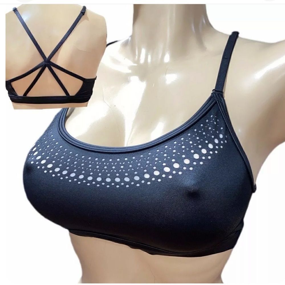 Victorias Secret Wet Look Sexy Strappy Unlined Laser cut Sport Bra light support